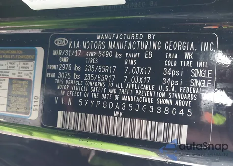 2018 Kia Sorento 2.4L Lx from USA, damaged, VIN 5XYPGDA35JG338645